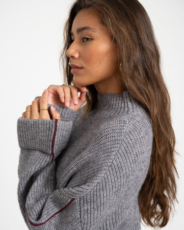 Tova High Neck Fold - Up Knit Medium Grey Bordeaux - Things I Like Things I Love