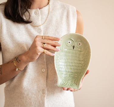 Tray Ceramic Owl Green - Things I Like Things I Love