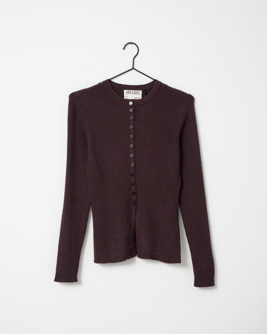 Ukino O - Neck Knit Cardigan Chocolate Plum - Things I Like Things I Love