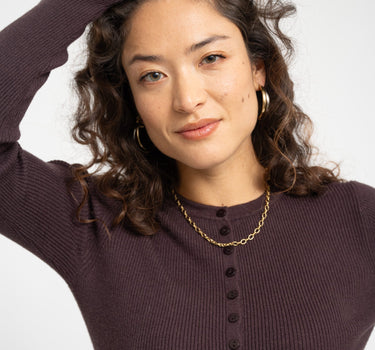Ukino O - Neck Knit Cardigan Chocolate Plum - Things I Like Things I Love