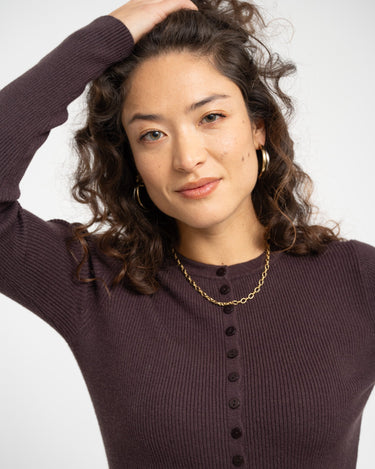 Ukino O - Neck Knit Cardigan Chocolate Plum - Things I Like Things I Love