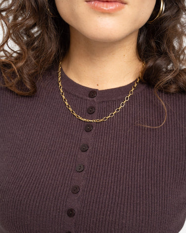 Ukino O - Neck Knit Cardigan Chocolate Plum - Things I Like Things I Love