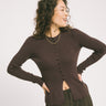 Ukino O - Neck Knit Cardigan Chocolate Plum - Things I Like Things I Love