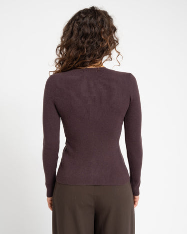 Ukino O - Neck Knit Cardigan Chocolate Plum - Things I Like Things I Love