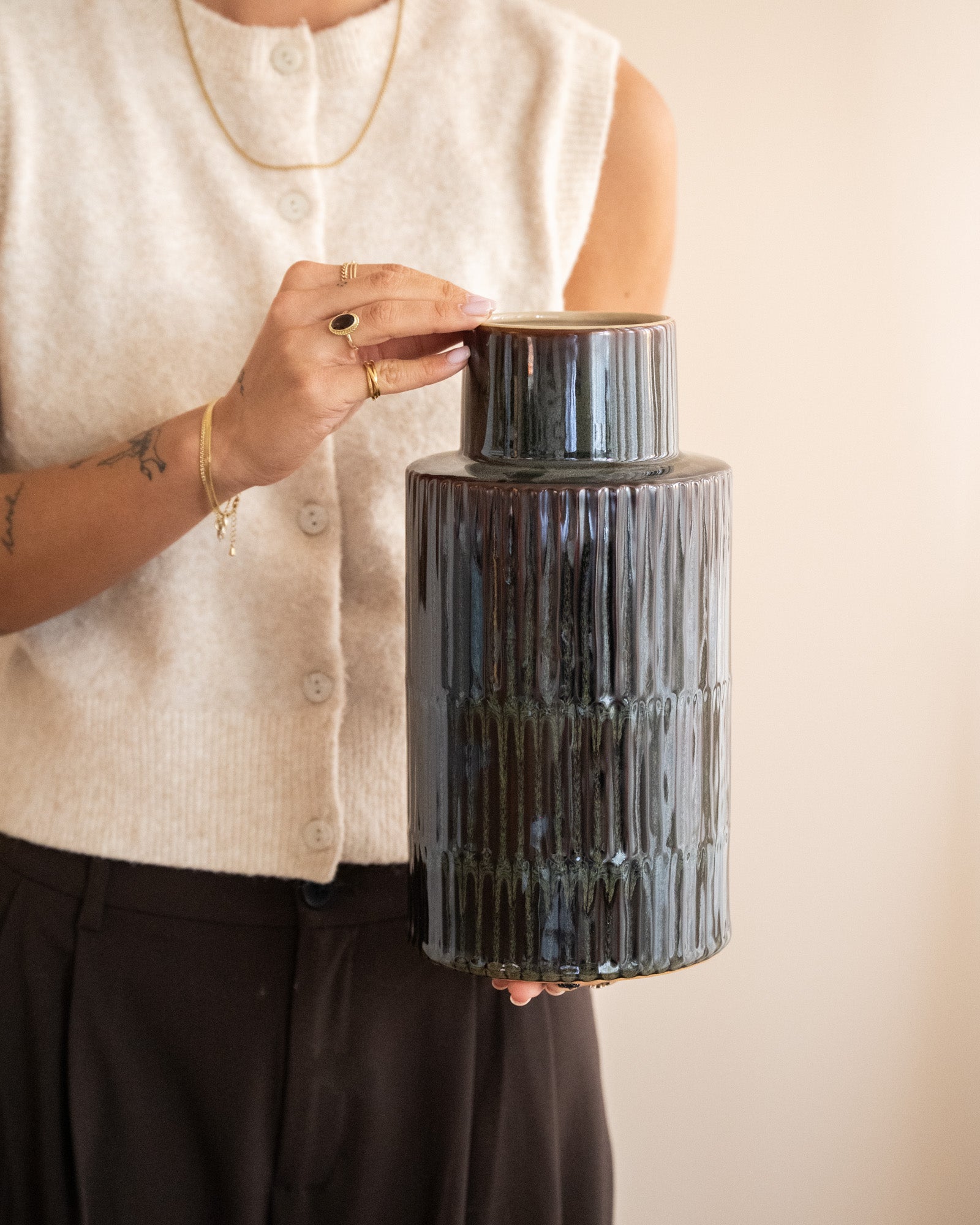 Vase Keramik Grün Braun