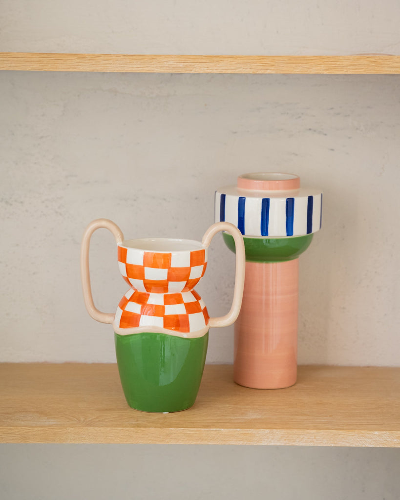 Vase Checked Orange/Green - Things I Like Things I Love