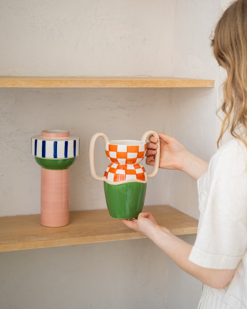 Vase Checked Orange/Green - Things I Like Things I Love