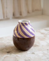 Handbemalt Vase Streifen Braun/Lila