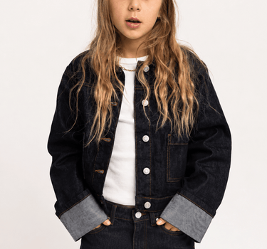 Vega Jacket Fold Up Denim GIRLS Dark Blue Denim - Things I Like Things I Love