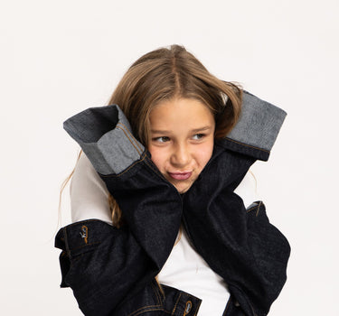 Vega Jacket Fold Up Denim GIRLS Dark Blue Denim - Things I Like Things I Love