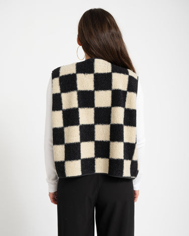 Vera Check Teddy Vest White Black - Things I Like Things I Love