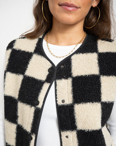 Vera Check Teddy Vest White Black - Things I Like Things I Love
