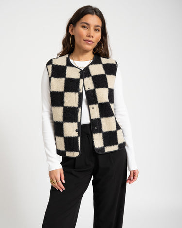 Vera Check Teddy Vest White Black - Things I Like Things I Love