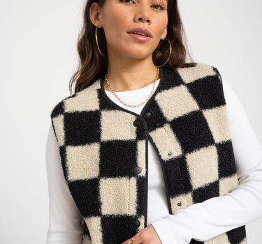 Vera Check Teddy Vest White Black - Things I Like Things I Love