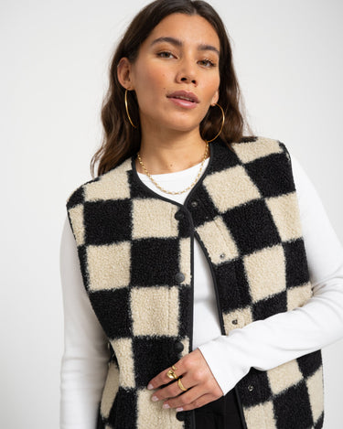 Vera Check Teddy Vest White Black - Things I Like Things I Love