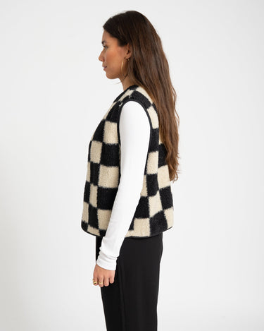 Vera Check Teddy Vest White Black - Things I Like Things I Love