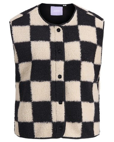 Vera Check Teddy Vest White Black - Things I Like Things I Love