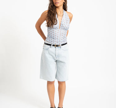 Vera Open Back Polkadot Top Blauw - Things I Like Things I Love