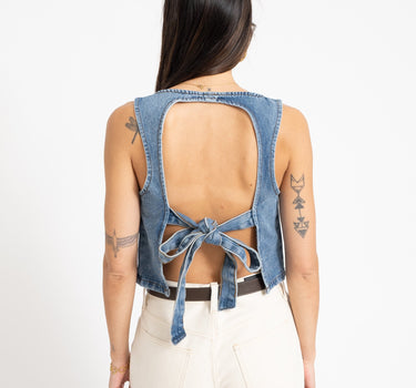 Vicka Back Tie Denim Top Medium Blue Denim - Things I Like Things I Love