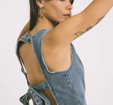 Vicka Back Tie Denim Top Medium Blue Denim - Things I Like Things I Love