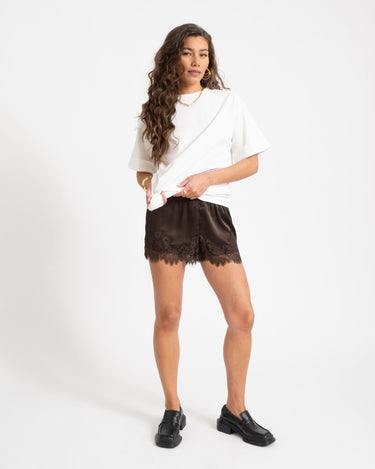 Vida Satin Lace Shorts Demitasse - Things I Like Things I Love