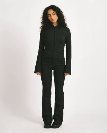 Wayne Striped Flared Pants Black Morel - Things I Like Things I Love