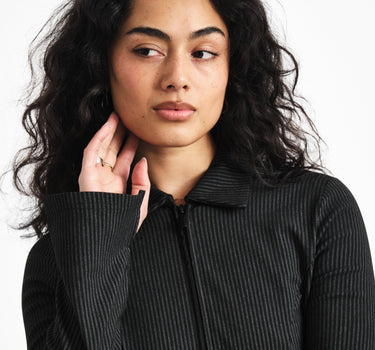 Wayne Striped Zip Top Black Morel - Things I Like Things I Love