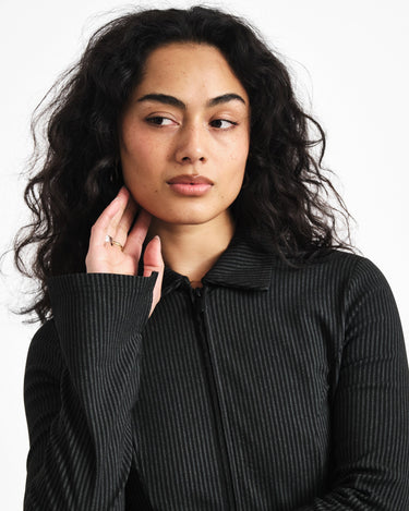 Wayne Striped Zip Top Black Morel - Things I Like Things I Love