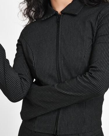 Wayne Striped Zip Top Black Morel - Things I Like Things I Love