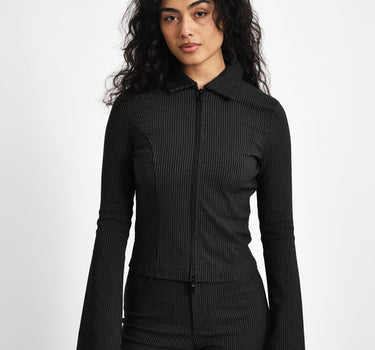 Wayne Striped Zip Top Black Morel - Things I Like Things I Love