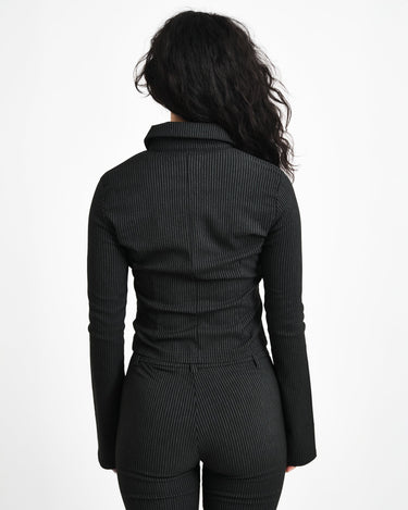 Wayne Striped Zip Top Black Morel - Things I Like Things I Love