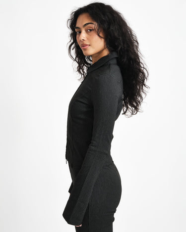 Wayne Striped Zip Top Black Morel - Things I Like Things I Love