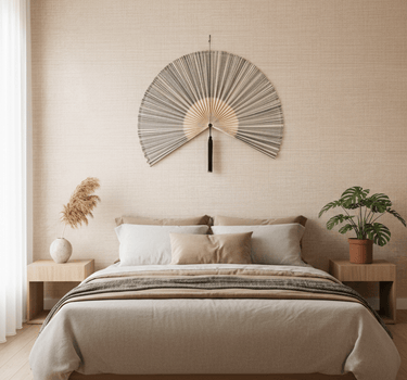 X - Large Wall Fan Black & Beige Bamboo - Things I Like Things I Love