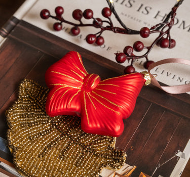 XMAS Ornament Bow Red Glitter - Things I Like Things I Love