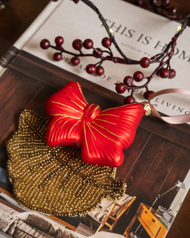 XMAS Ornament Bow Red Glitter - Things I Like Things I Love