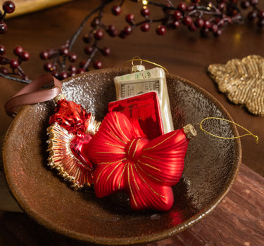 XMAS Ornament Bow Red Glitter - Things I Like Things I Love