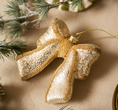XMAS Ornament Sparkling Bow Gold - Things I Like Things I Love