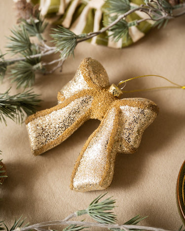 XMAS Ornament Sparkling Bow Gold - Things I Like Things I Love
