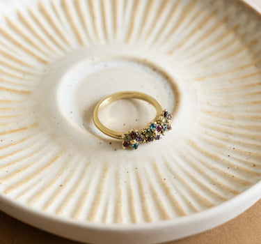 XZOTA Ring Brass Triple Multi Stone Flower - Things I Like Things I Love