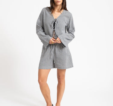 Zoe Seersucker Tie Shirt Black - Things I Like Things I Love