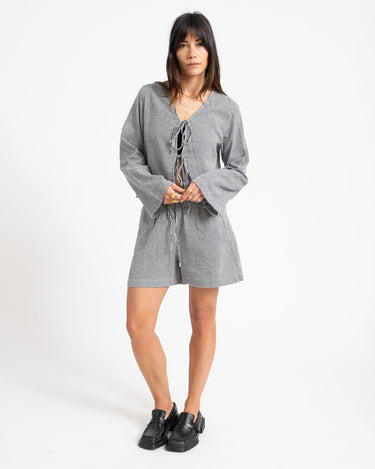 Zoe Seersucker Tie Shirt Black - Things I Like Things I Love