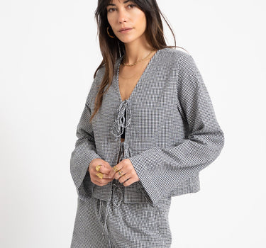 Zoe Seersucker Tie Shirt Black - Things I Like Things I Love