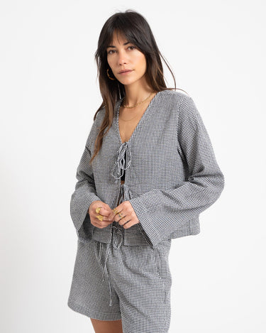Zoe Seersucker Tie Shirt Black - Things I Like Things I Love