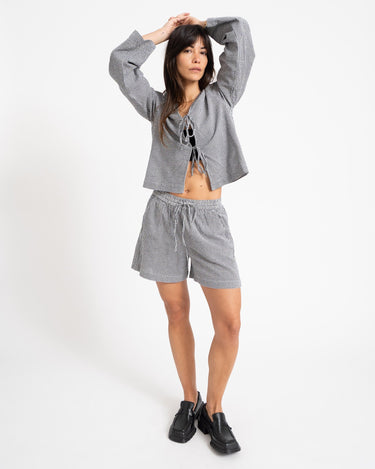 Zoe Seersucker Tie Shirt Black - Things I Like Things I Love