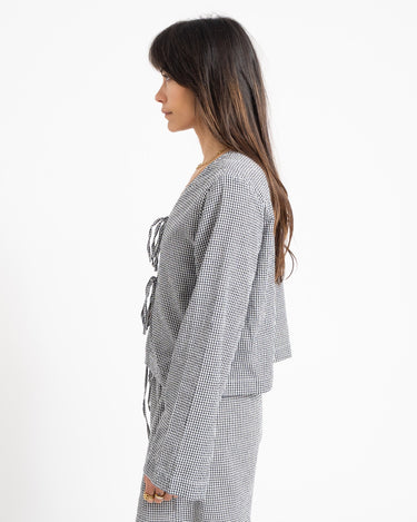 Zoe Seersucker Tie Shirt Black - Things I Like Things I Love