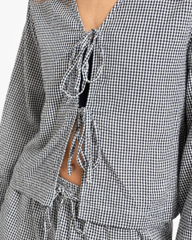 Zoe Seersucker Tie Shirt Black - Things I Like Things I Love