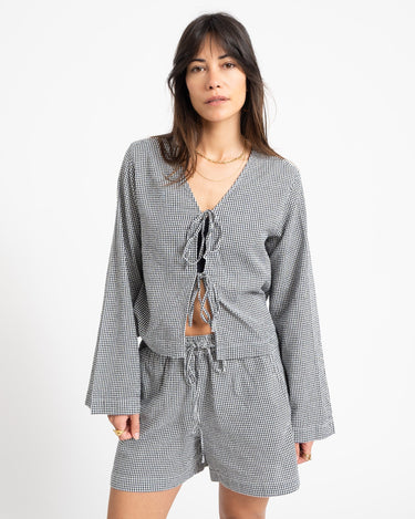 Zoe Seersucker Tie Shirt Black - Things I Like Things I Love