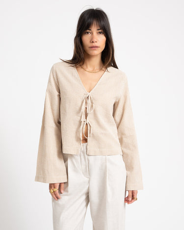 Zoe Seersucker Tie Shirt Checkered - Things I Like Things I Love