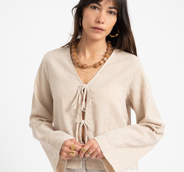 Zoe Seersucker Tie Shirt Checkered - Things I Like Things I Love