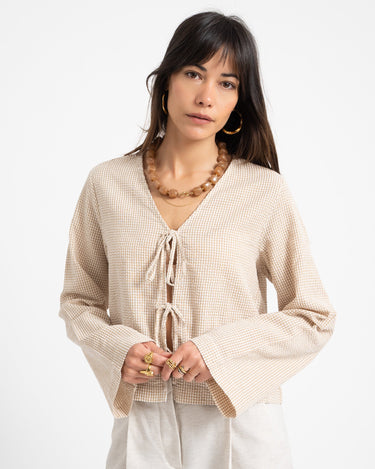 Zoe Seersucker Tie Shirt Checkered - Things I Like Things I Love